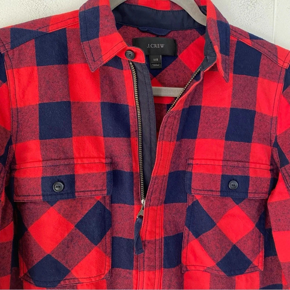 J.Crew Womens Top Sz XXS Buffalo Check Plaid Red Blue Flannel 1/2 zip B4937 * - Picture 12 of 16
